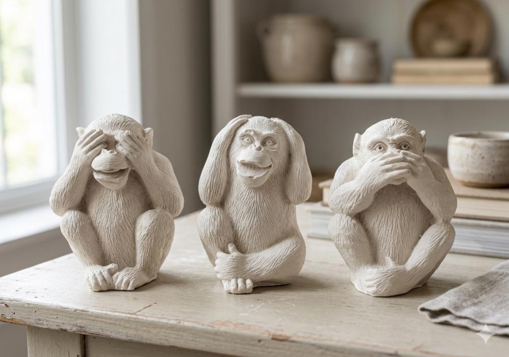 Ape Trio: Magisk Gipsstatue med Overbevisende Kraft